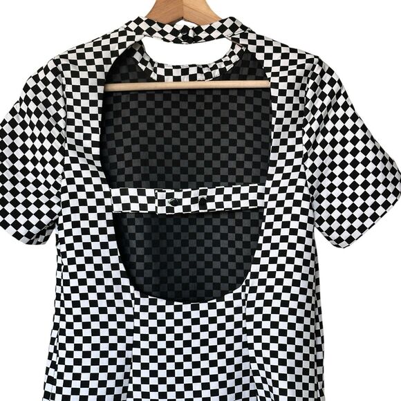ZARA S Y2K Black White Checked Plaid Sleeve Mini Dress - Picture 6 of 11